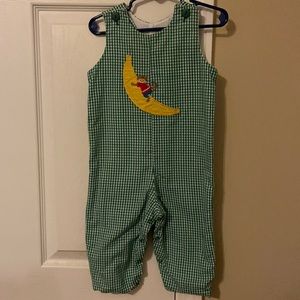 Little boys monkey and banana green checked long-all. 24 months.
